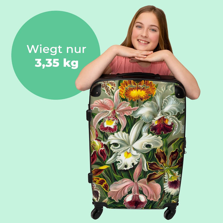 NoBoringSuitcases.com® Koffer gross Trolley Rollkoffer Reisekoffer mit 4 Rollen Fotokoffer - Blumen