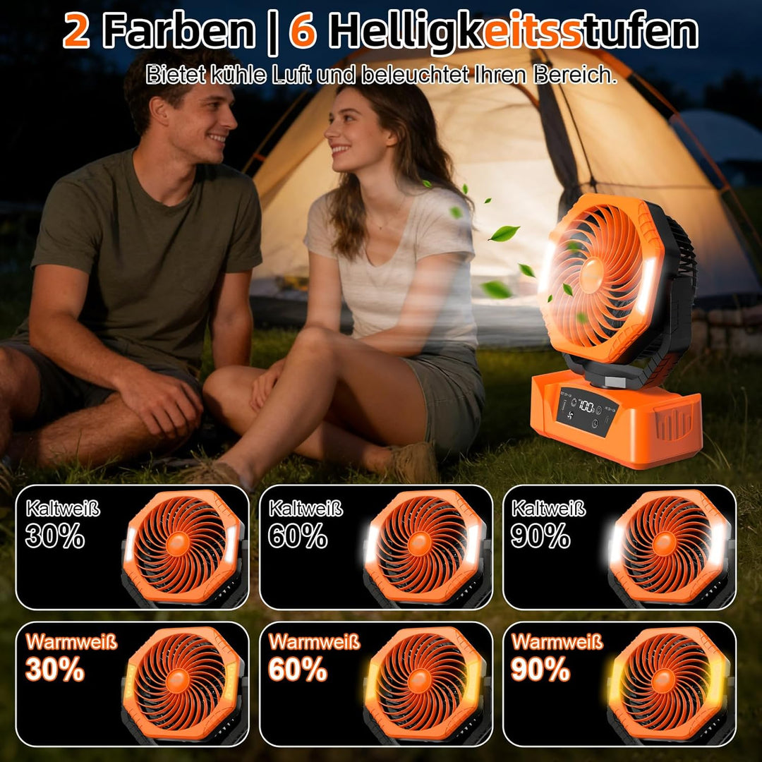 ELZO 20000mAh Camping Ventilator, Wiederaufladbarer Tischventilator USB Ventilator mit LED Licht & H