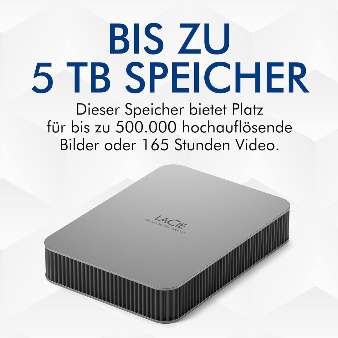 LaCie MOBILE DRIVE V2 Moon 1TB tragbare externe Festplatte, 2.5 Zoll, Mac & PC, silber, inkl. 2 Jahr