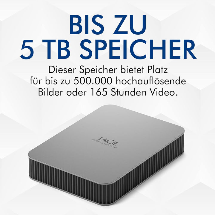 LaCie MOBILE DRIVE V2 Moon 1TB tragbare externe Festplatte, 2.5 Zoll, Mac & PC, silber, inkl. 2 Jahr