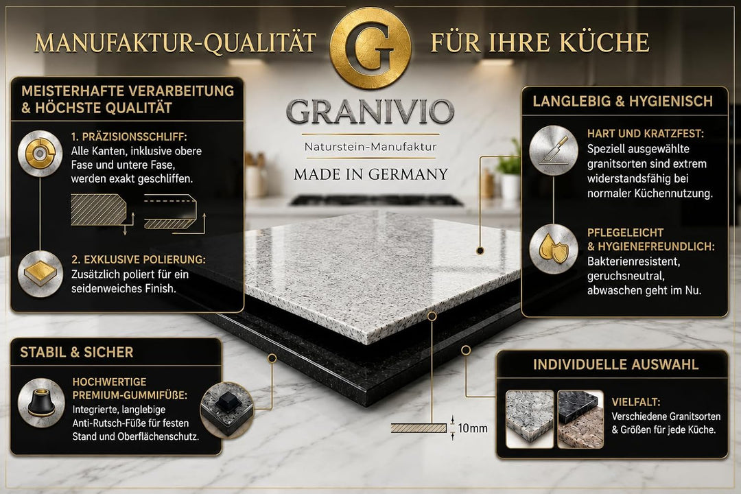 Granit Schneidebrett Servierbrett und Herdabdeckplatte Made in Germany edle Unterlegplatte aus massi