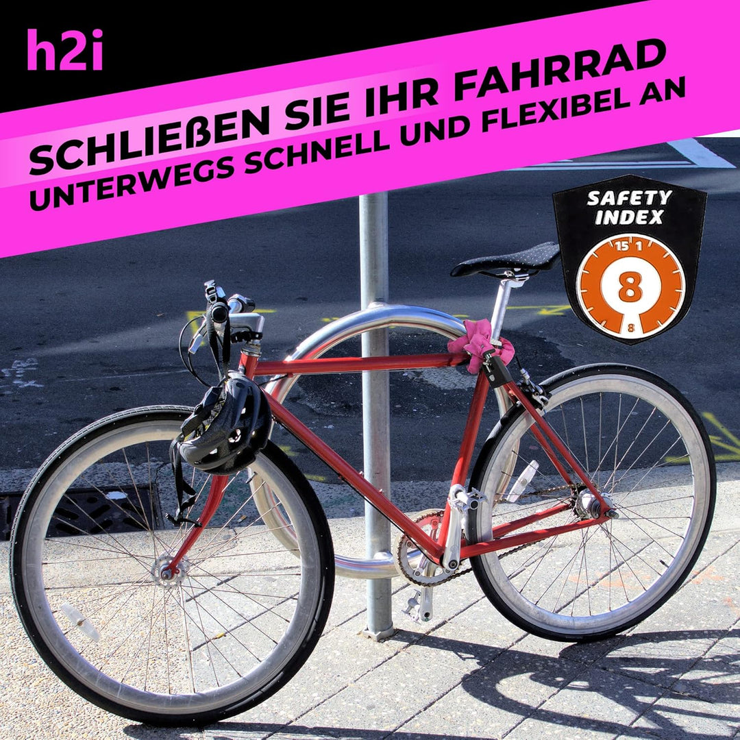 h2i Set aus AXA Kettenschloss Clinch CH85 Plus in Pink und h2i Sticker, Fahrradschloss mit Kette 85c