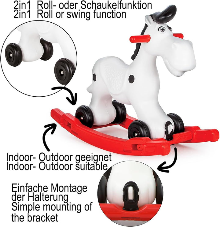 JAMARA 460275 Bob Gallop – 2in1 Schaukelpferd mit Kufen und Rollen, Leichter Umbau, Robuster und Wet