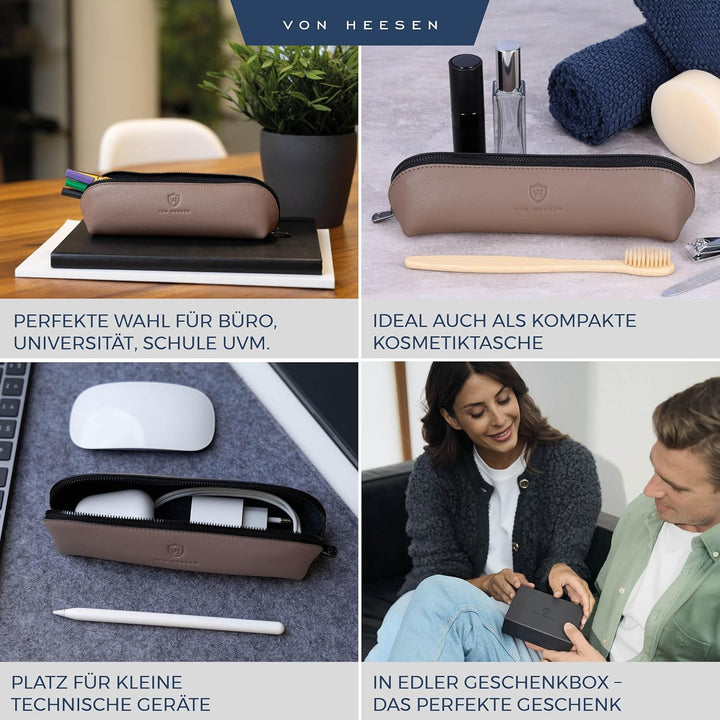VON HEESEN® Echtleder Federmäppchen Leder Federmappe Etui für Stifte Mäppchen Schule Federtasche Uni
