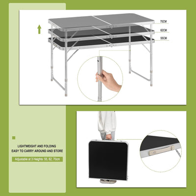 WOLTU Campingtisch Klapptisch Gartentisch Arbeitstisch Balkontisch höhenverstellbar Aluminium MDF Sc