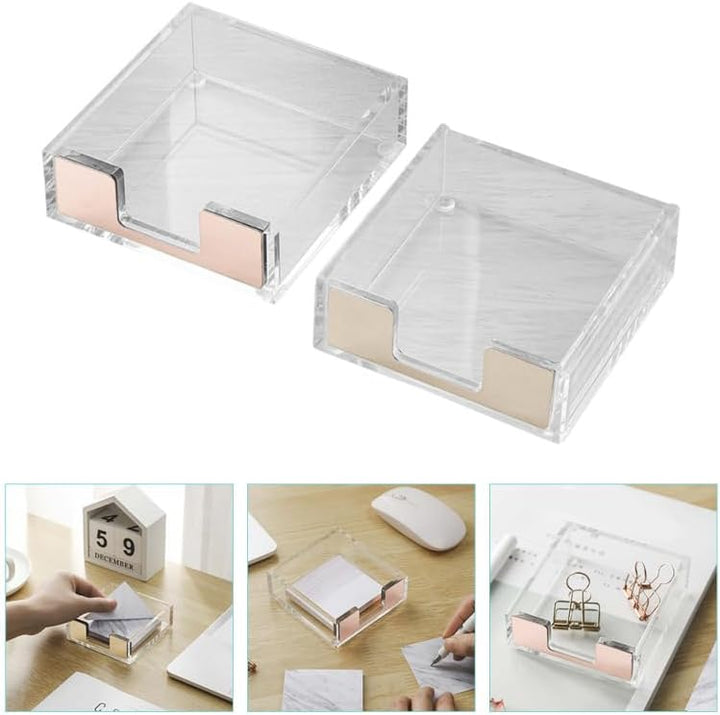 LALAFINA 2 Stück Transparenter Memo Pad Holder mit Roségoldenem Stiftehalter Praktischer Notizzettel