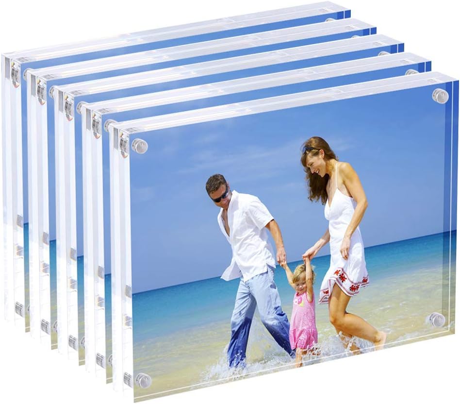 AMEITECH Acrylbilderrahmen, 10 x 15 cm, klares, doppelseitiges Blockset, rahmenloser magnetischer Fo