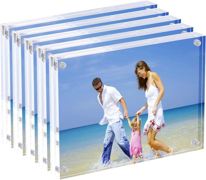 AMEITECH Acrylbilderrahmen, 10 x 15 cm, klares, doppelseitiges Blockset, rahmenloser magnetischer Fo