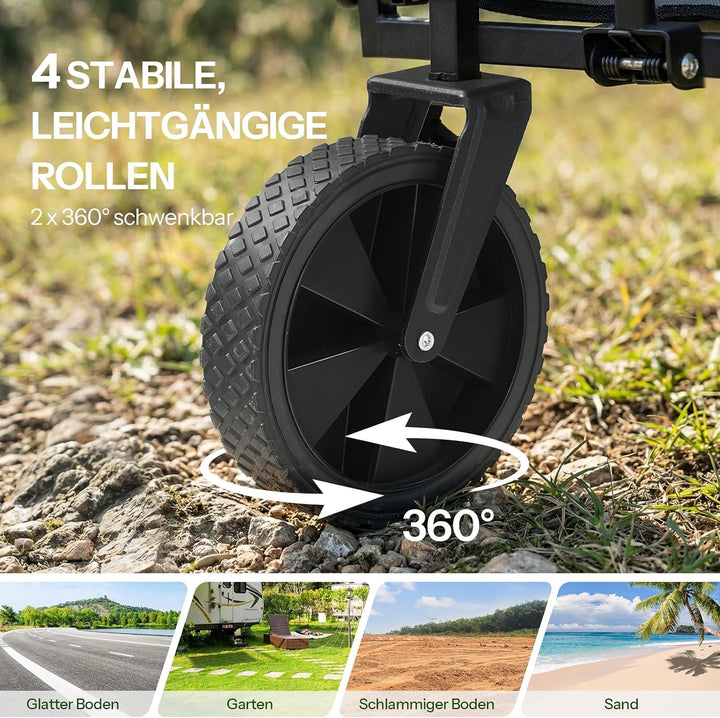 LARMNEE Faltbarer Handwagen, Gartenwagen, tragbarer Campingwagen mit verstellbarem Griff und 4 verst