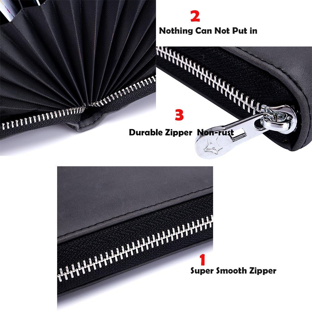 boshiho RFID-blockierendes Kreditkartenetui mit 24 Fächern, echtes Leder, mehrere Karten, Organizer,