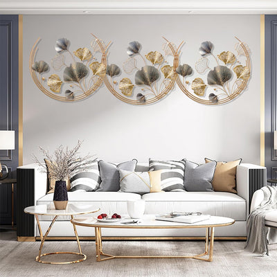 GERHWASH Wanddeko Metall Gingko150cmx50cm Gold Wanddeko Metall 3D Wandskulpturen Ginkgo Moderner Lux