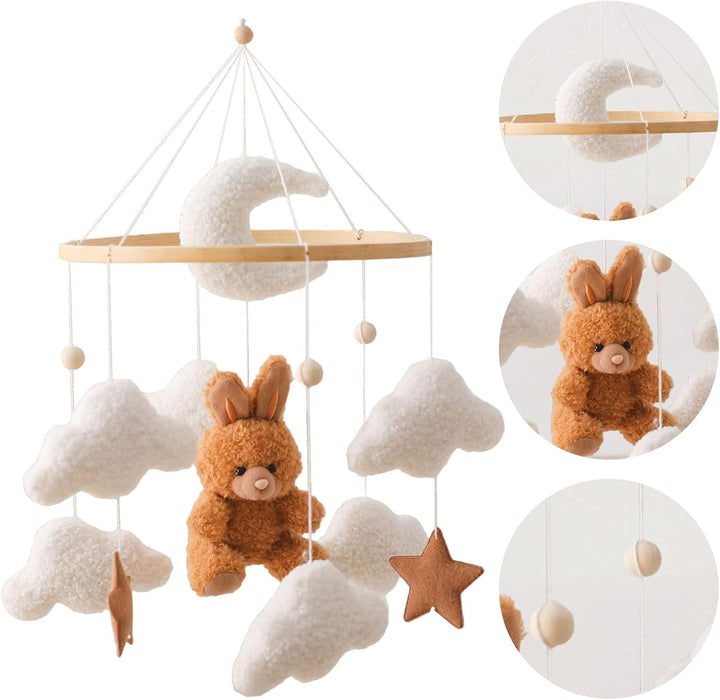 Mobile Baby Windspiele, Babybett Mobile 3D Bär Hase Kaninchen Wolken, Kinderzimmer Hängende Bettgloc