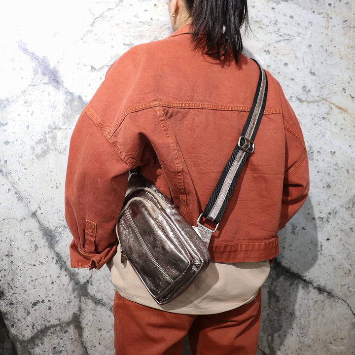 SH Leder echt Leder Damen Unisex Brusttasche für Festival Reise mittelgross Hüfttasche Crossbody Bag