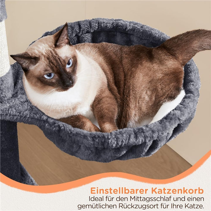 Yaheetech Kratzbaum Katzenkratzbaum 145 cm Stabiler Katzenbaum mit Aussichtsplattform Liegemulde Sis