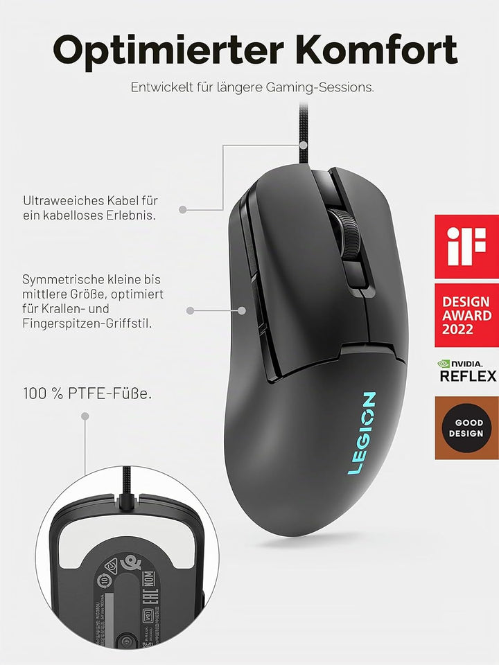 Lenovo Legion M300s RGB Gaming-Maus, bis zu 8000 DPI, 6 programmierbare Tasten, RGB 16,8 Millionen F