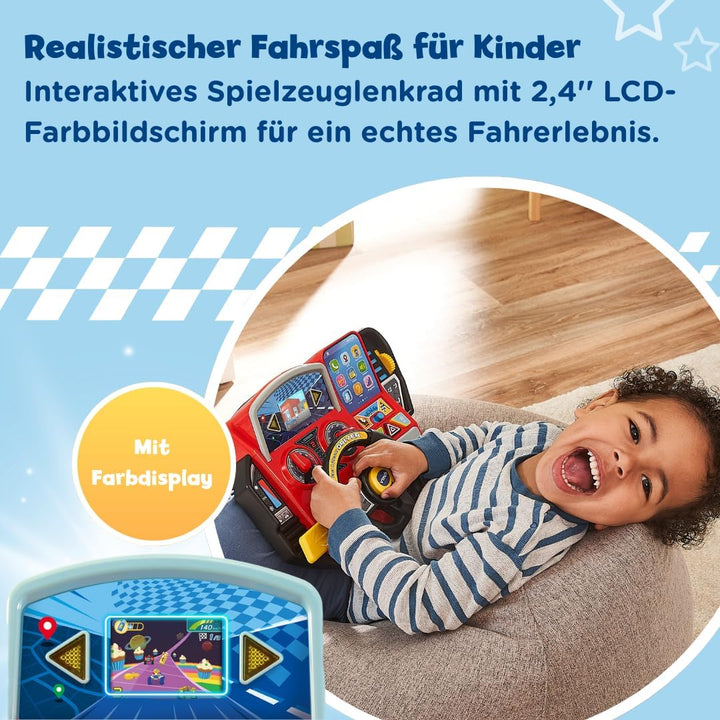 Vtech Abenteuer Lernlenkrad – Interaktives Lenkrad mit LCD-Farbbildschirm, 3 Spielmodi, zahlreichen