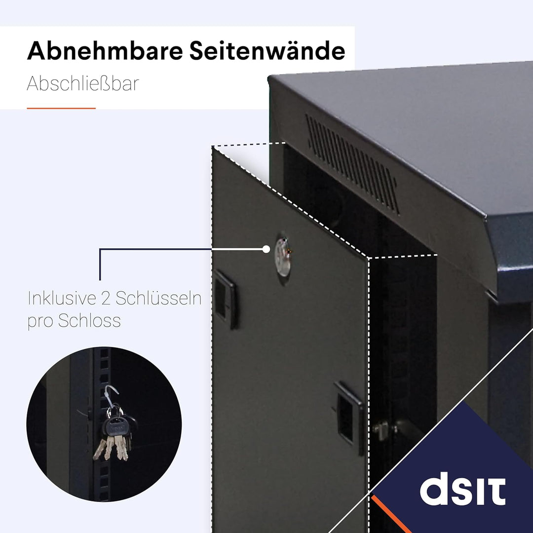 15HE Netzwerkschrank (Serverschrank) 19 Zoll Wandmontage - mit Metalltür (BxTxH) 600 x 450 x 770mm -