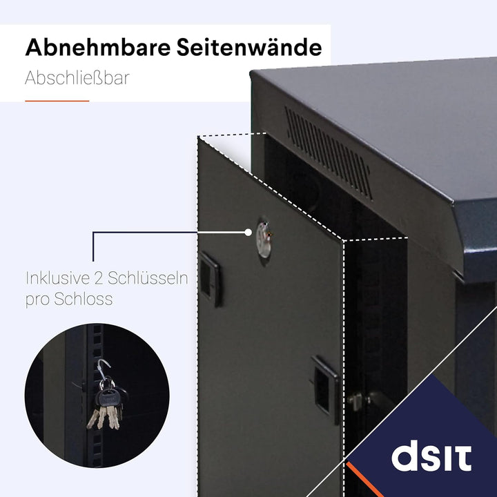 15HE Netzwerkschrank (Serverschrank) 19 Zoll Wandmontage - mit Metalltür (BxTxH) 600 x 450 x 770mm -