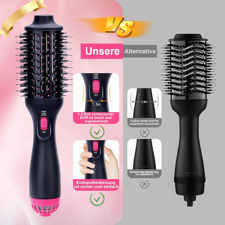 Warmluftbürste Rundbürstenföhn, One-Step Föhnbürste zum Haartrockner 4 In 1 Heissluftbürste mit 3 ei