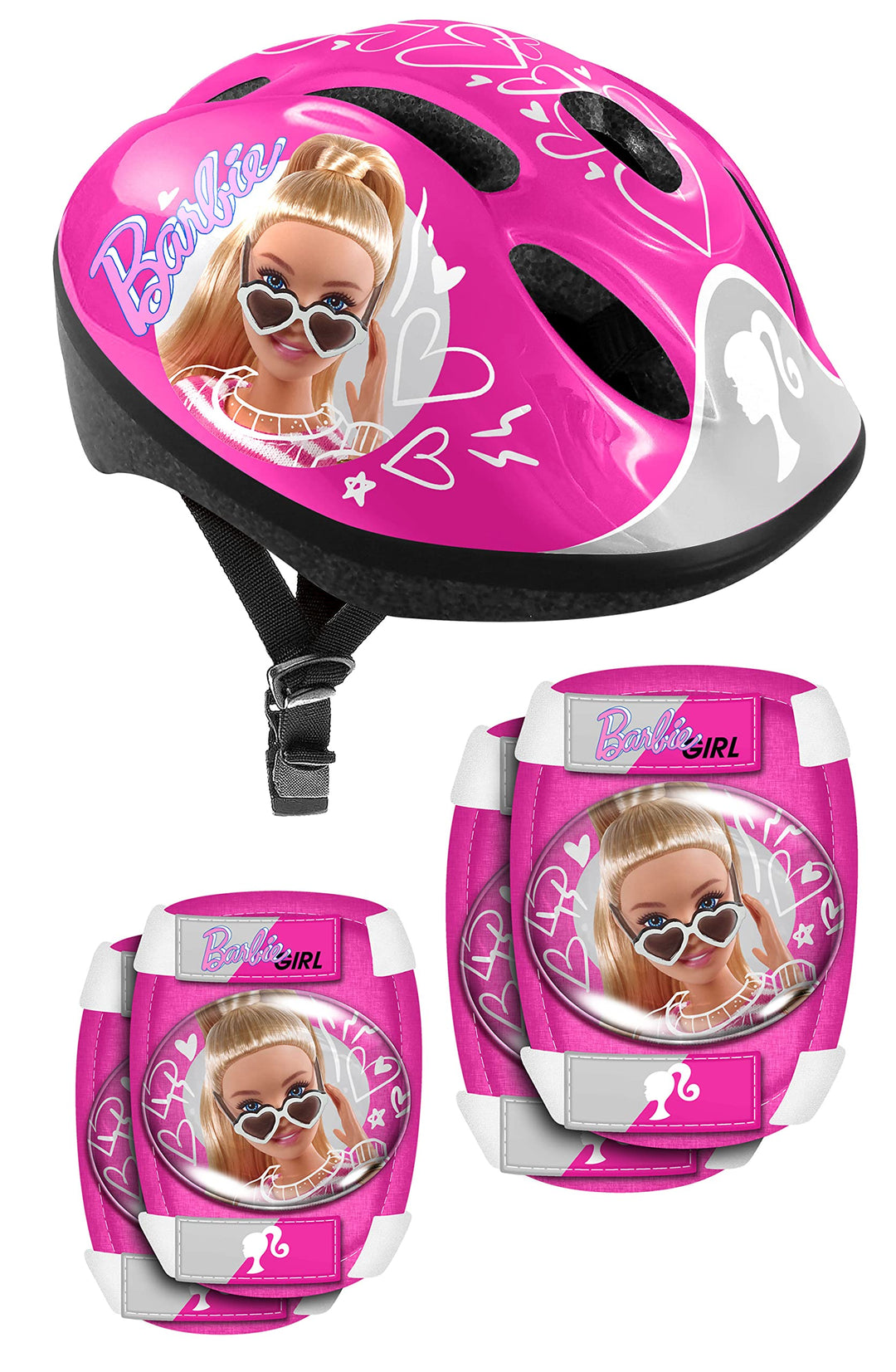STAMP Girls Helmet + Elbow & Knee Pads Barbie, PINK, S BARBIE PINK, BARBIE PINK