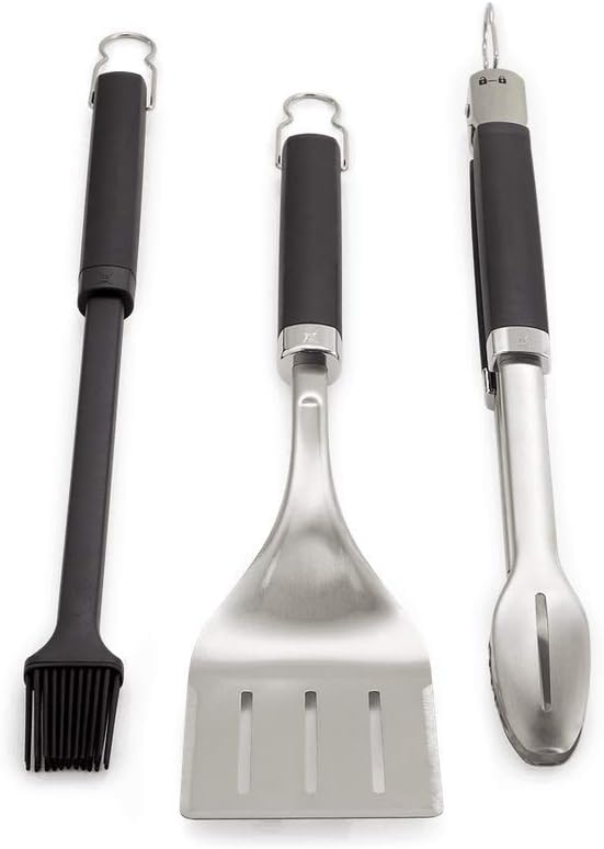 Weber 6764 Premium Grillbesteck 3-teilig, bestehend aus Grillzange & 6670 Premium Handschuhe, Grösse