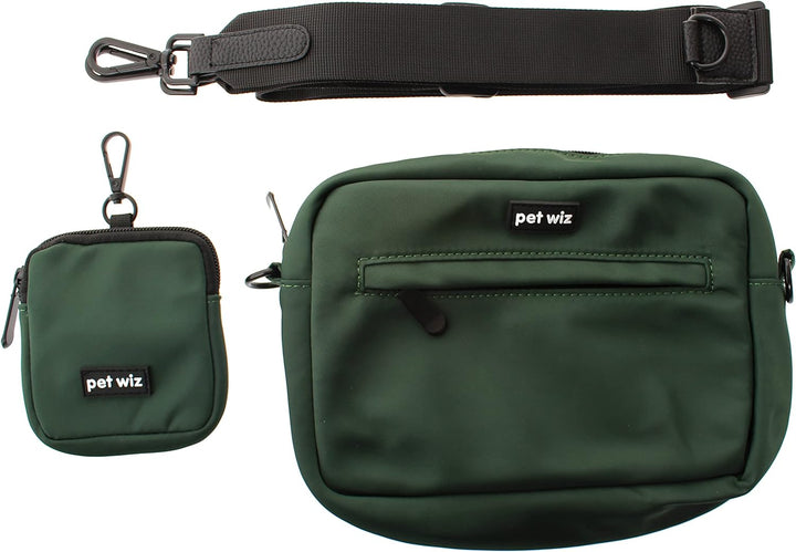 pet wiz Hundetasche mit abnehmbarem und verstellbarem Riemen und passender Leckerli-Tasche, Grün, Gr