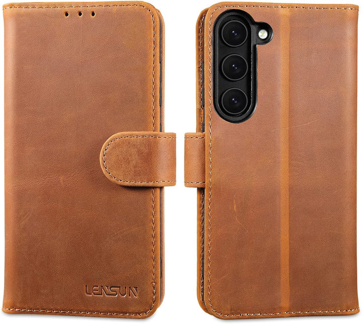 LENSUN Echtleder Hülle für Samsung Galaxy S23, Handyhülle [Echtes Leder] [Kartenfach] [RFID Schutz]