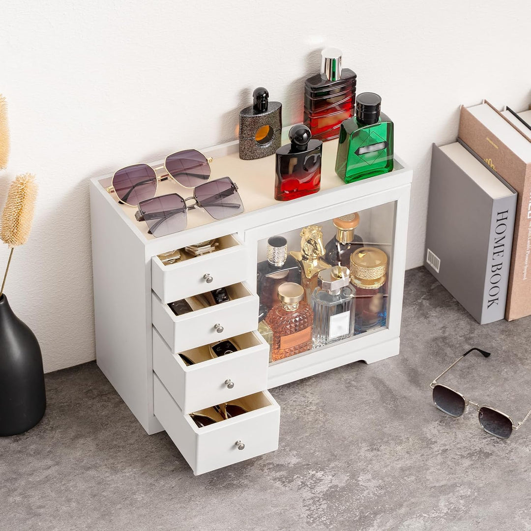 Parfüm Organizer, Holz Herren Parfüm Ständer mit Schublade, Parfüm Regal mit Transparent Sichtbarer