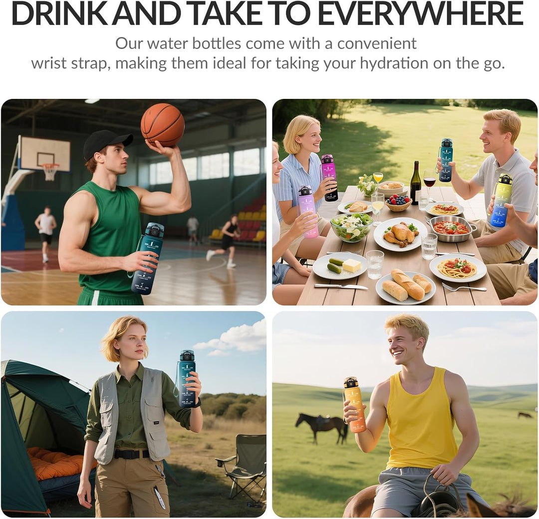 HoneyHolly Trinkflasche 1L mit Strohhalm, Trinkflasche Kohlensäure Geeignet, Wasserflasche Sport mit