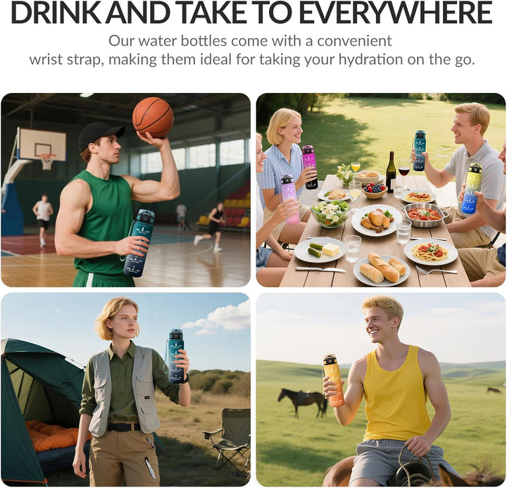 HoneyHolly Trinkflasche 1L mit Strohhalm, Trinkflasche Kohlensäure Geeignet, Wasserflasche Sport mit