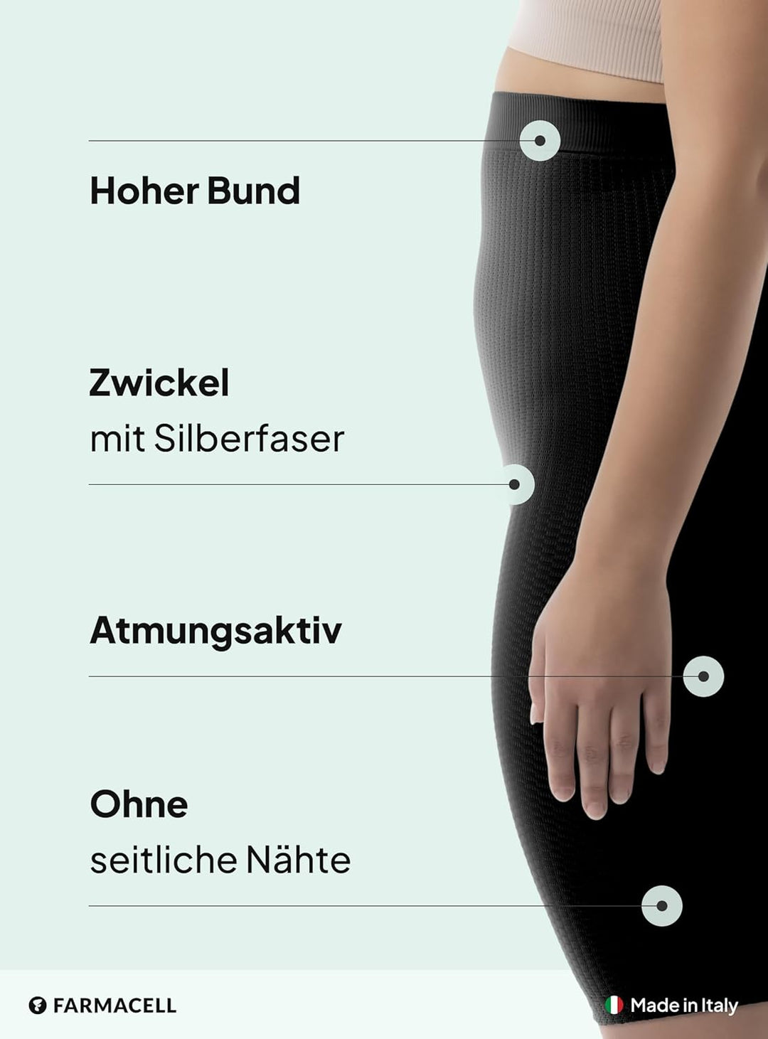 FarmaCell 113 Shorts Hohe Taille, massierende und reduzierende Hose, Anti-Cellulite, S-M Schwarz