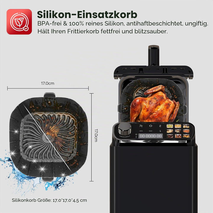TurboTronic Heissluftfritteuse XXL – 11 L vertikale Doppelkammer Heissluftfritteuse 2 × 5,5 L DualZo