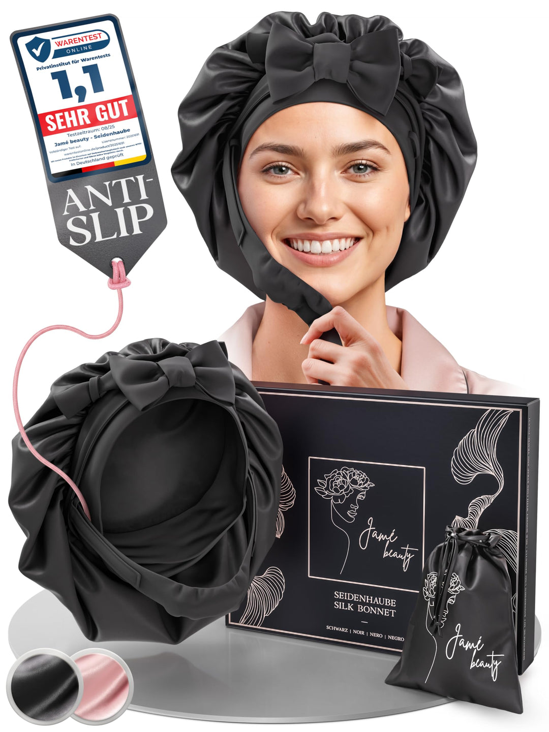 Seidenhaube zum Schlafen - 100% Maulbeerseide I Schlafhaube Seide - Idealer Schutz vor Frizz, Haarbr