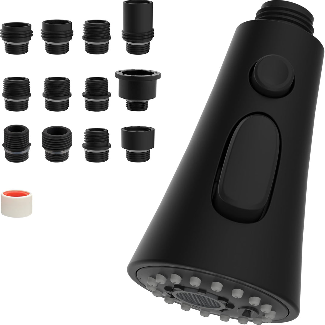 Hibbent Pull Down Küchenarmatur Sprühkopf Ersatz, 3-Funktionen Küche Spüle Sprühdüse mit 15 Adaptern