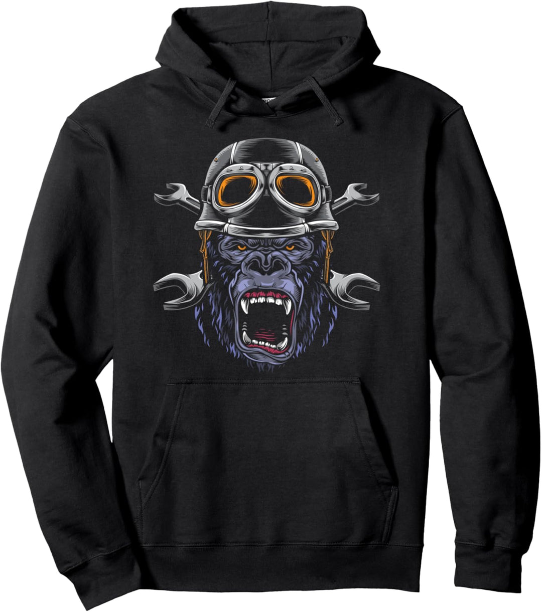 Affe Gorilla Motorrad Biker Silberrücken Affe Pullover Hoodie