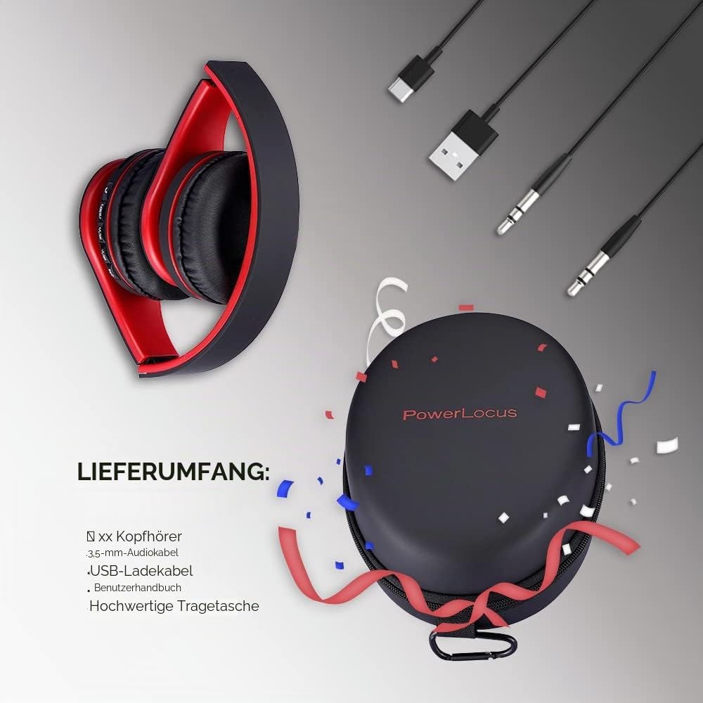 PowerLocus Bluetooth Kopfhörer Over Ear, Kabellose Kopfhörer, HiFi Stereo, Faltbare Kopfhörer mit Mi