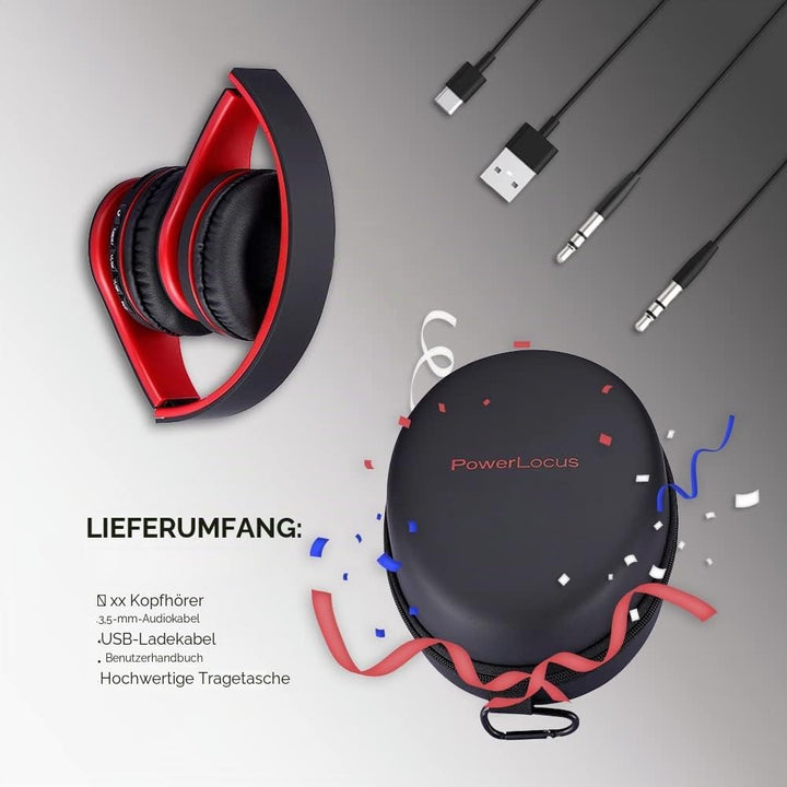PowerLocus Bluetooth Kopfhörer Over Ear, Kabellose Kopfhörer, HiFi Stereo, Faltbare Kopfhörer mit Mi