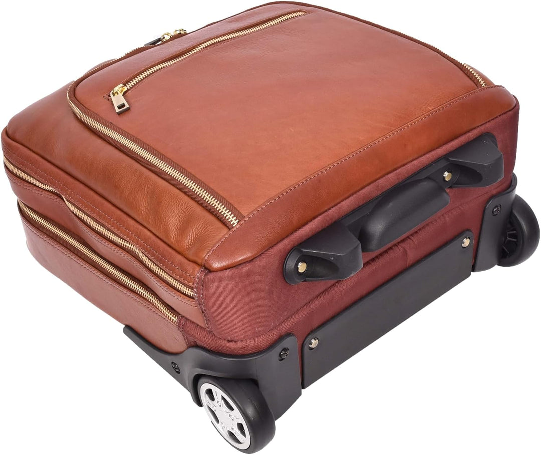 Pilotentasche aus echtem Leder mit Rollen Teleskopgriff für Business Reisetasche Sussex, hautfarben,