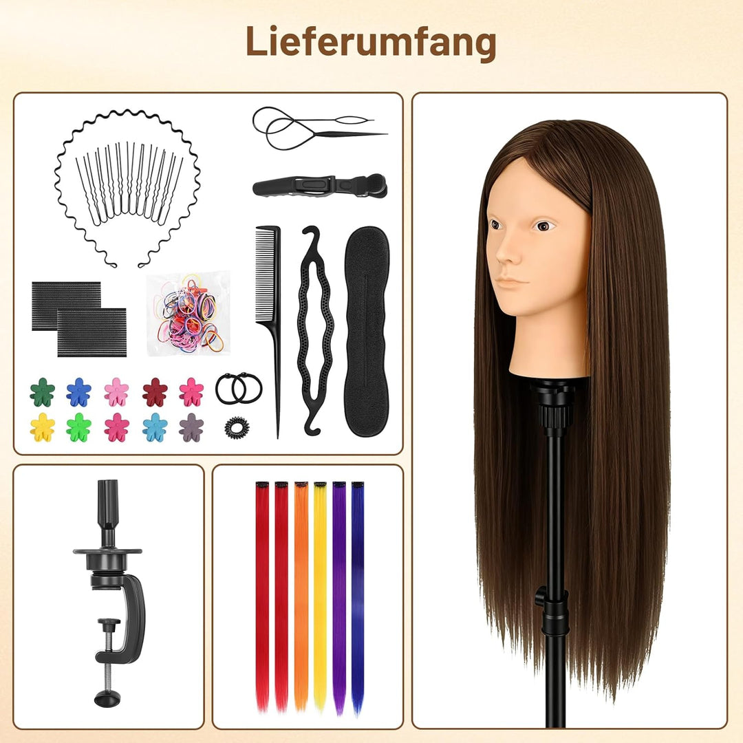 TwoWin Friseurkopf mit Haaren, 26 Zoll (66 cm) 80% Echthaar Mannequin Kopf, Make-up Übungskopf, Trai