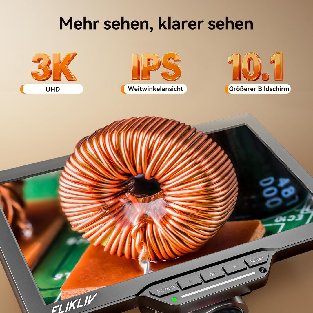 Elikliv EM3K-AF Max Autofokus Digital Mikroskop 2000X, 3K 10.1'' Münzmikroskop für Gesamtansicht,HDM