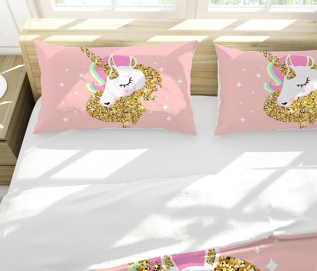 Hoimlm Kinder Bettwäsche 200x200 Einhorn Bettwäsche Set mit Bettbezug and 2 Kissenbezug, Cartoon Ein