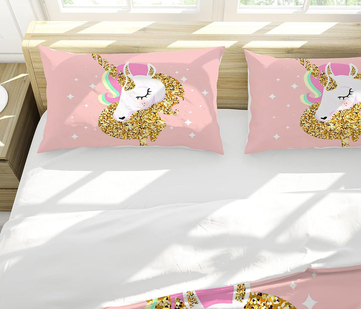 Hoimlm Kinder Bettwäsche 200x200 Einhorn Bettwäsche Set mit Bettbezug and 2 Kissenbezug, Cartoon Ein