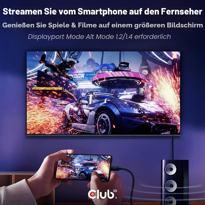 Club3D USB C auf DisplayPort Kabel 1.4 8K 60Hz, 4K 120Hz und Displayport auf USB C bidirektional, 1,