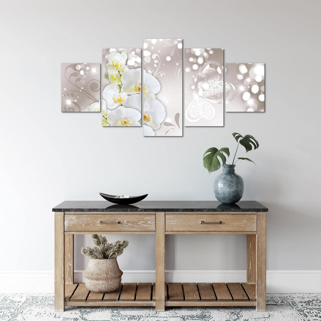 Runa Art Wandbilder Blumen Orchidee 5 Teilig Bild auf Vlies Leinwand Deko Wohnzimmer Abstrakt Grau B