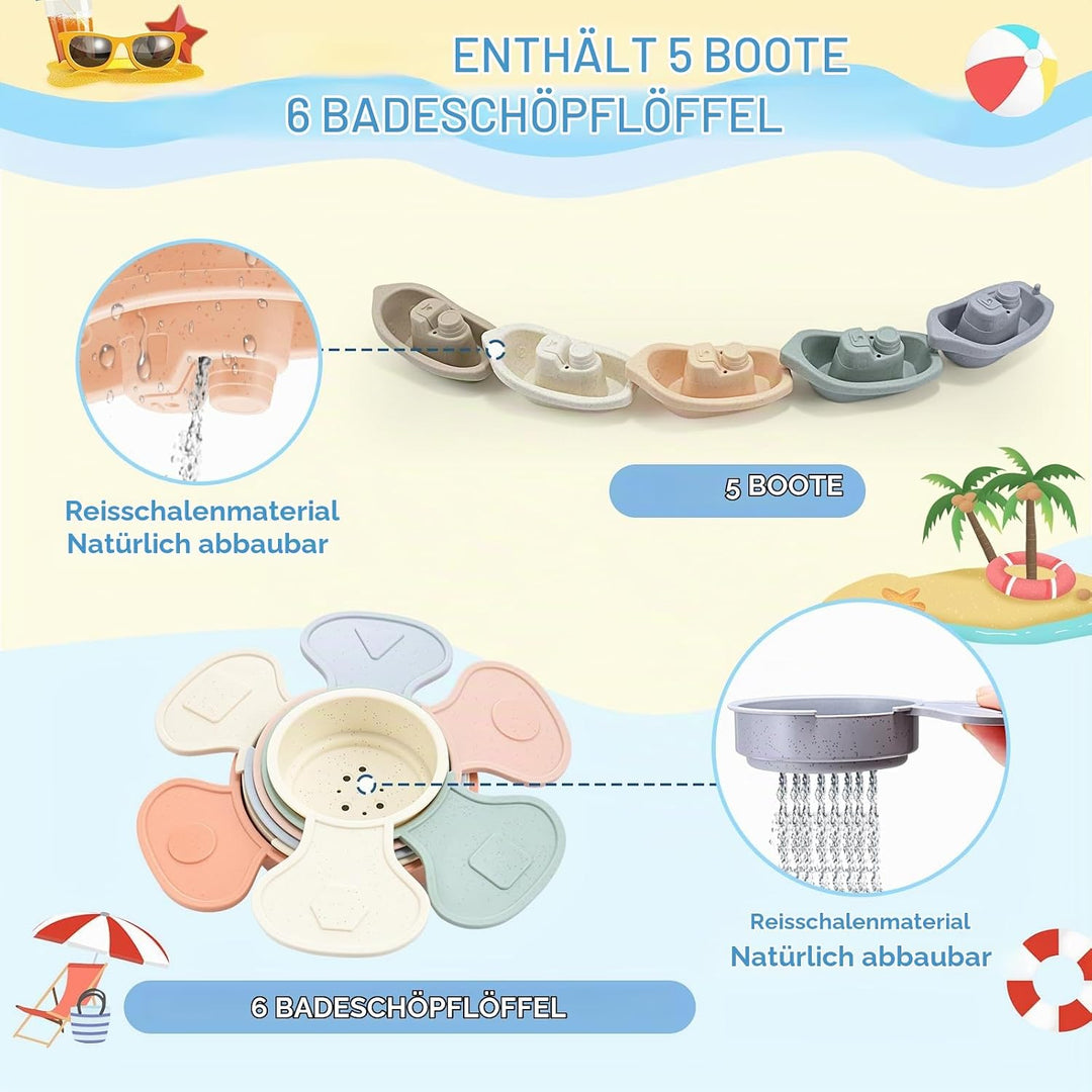 16 Stück Badewannenspielzeug,Baby Badespielzeug mit Spritztiere Boote Badelöffeln,Baby Silikon Wasse