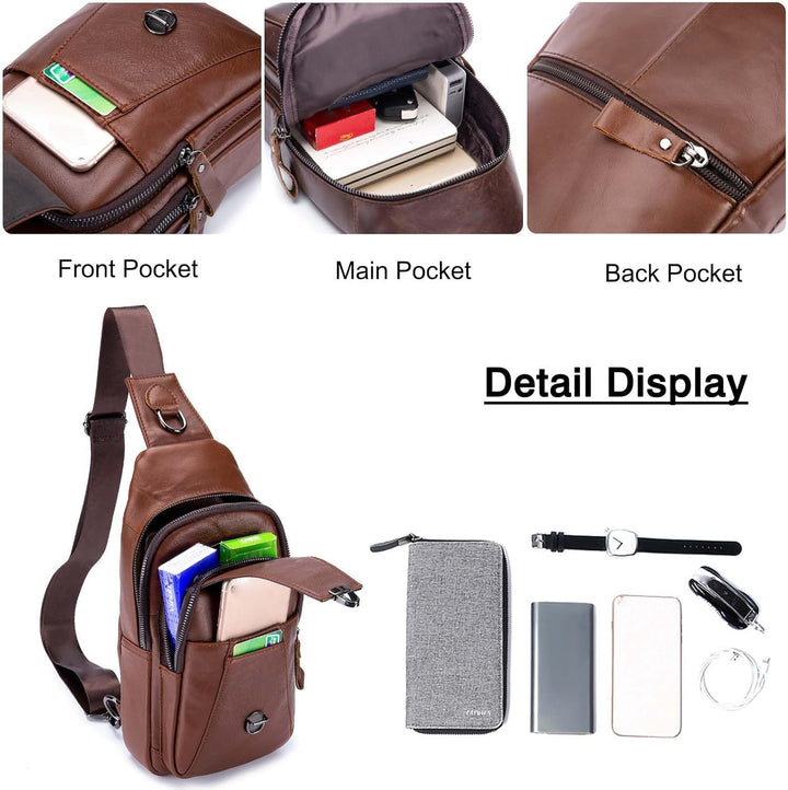 FANDARE Retro Brusttasche Leder Schultertasche Herren Sling Bag Geschäft Chest Bag Wasserdicht Umhän