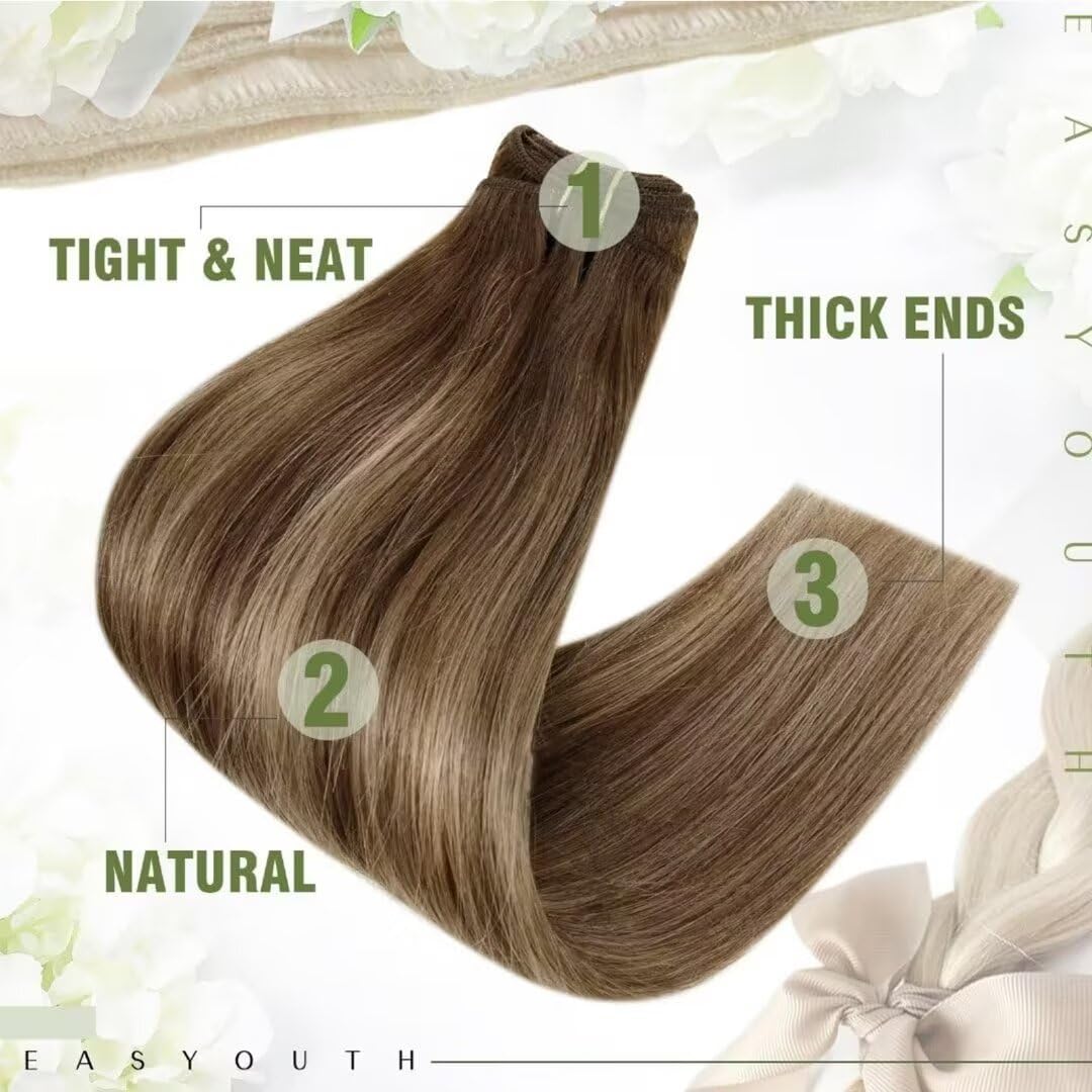 Easyouth Extensions Tressen Echthaar Braun Echthaar Tressen Zum Einnähen Dunkelbraun Weft Extensions