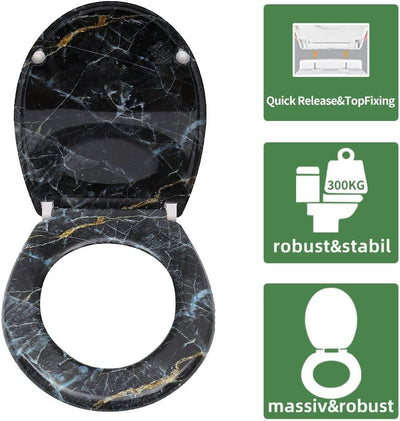 Fanmitrk Toilettendeckel, WC Sitz mit Absenkautomatik, Klodeckel mit Schnellverschluss, Duroplast Kl