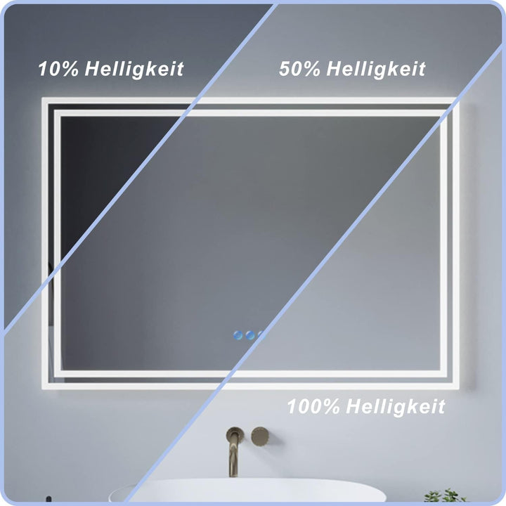 BOURGES-Serie Badspiegel mit indirekt Beleuchtung Hell Eckig 80x60 cm LED Badezimmerspiegel Günstig