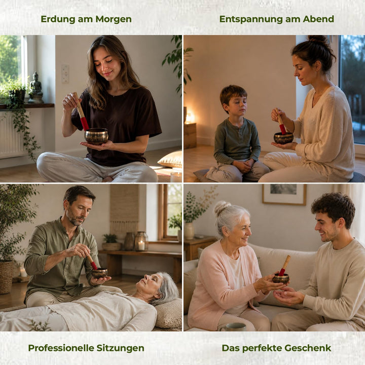 Premium-Set mit tibetischen Klangschalen – Handgefertigte Klang- & Meditationsschale aus Nepal – Spi